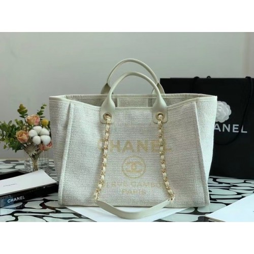 Chanel Canvas Tote Shopping Bag B66941 blanc