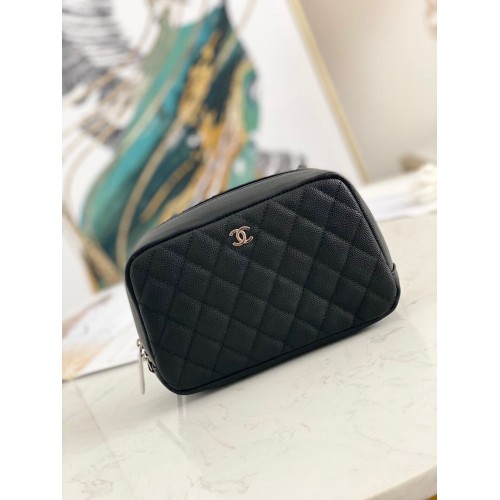 Chanel Caviar Quilted Curvy Pouch Cosmetic Case 220597 Noir