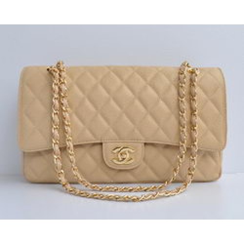Chanel Classic 2.55 Series Sac à rabat matelassé avec chaîne dorée et caviar d'abricot 1113