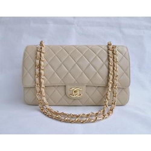 Chanel Classic 2.55 Series Sac à rabat matelassé à chaîne dorée en cuir d'agneau abricot 1113
