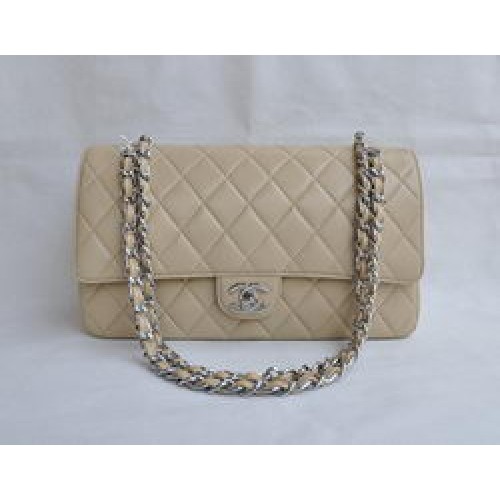 Chanel Classic 2.55 Series Sac à rabat matelassé avec chaîne argentée en cuir d'agneau abricot 1113