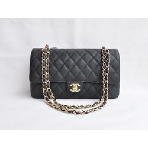 Chanel Classic 2.55 Series Black Caviar Golden Chain Sac à rabat matelassé 1113