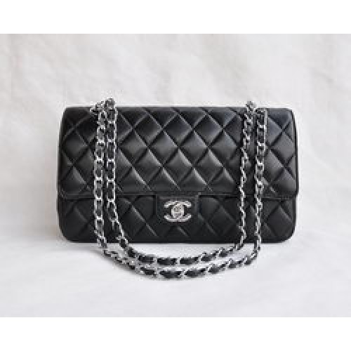 Chanel Classic 2.55 Series Sac à rabat matelassé avec chaîne en cuir d'agneau noir 1113