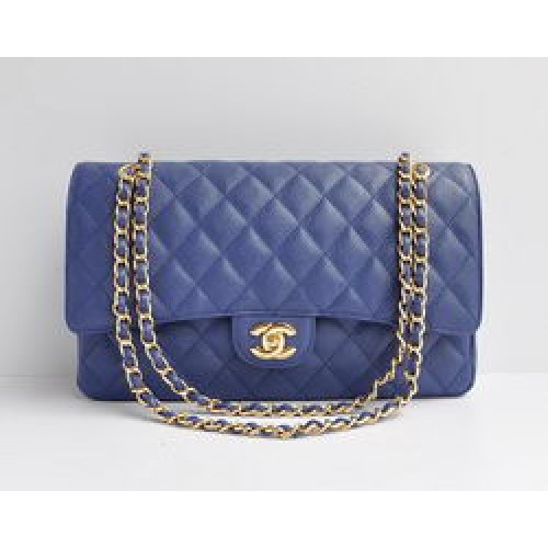 Chanel Classic 2.55 Series Blue Caviar Golden Chain Sac à rabat matelassé 1113