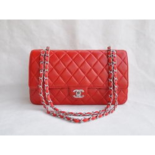 Chanel Classic 2.55 Series Sac à rabat matelassé avec chaîne en cuir d'agneau rouge 1113