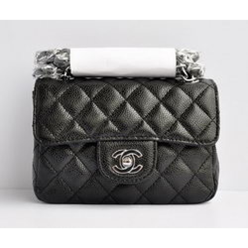Chanel Classic Black Caviar Silver Chain Sac à rabat matelassé