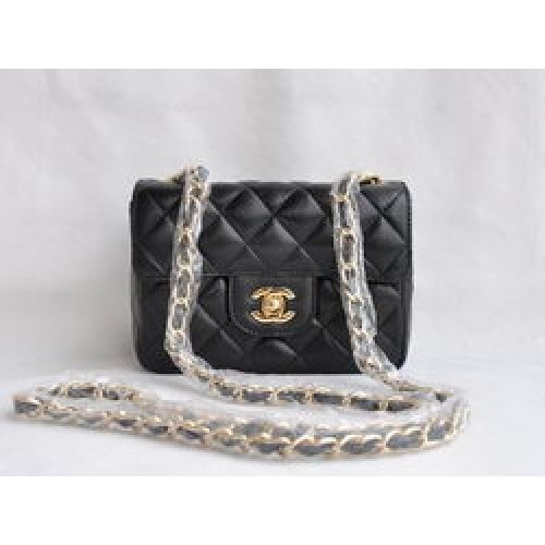 Chanel Sac à rabat matelassé 1115 Chaîne dorée en cuir d'agneau noir
