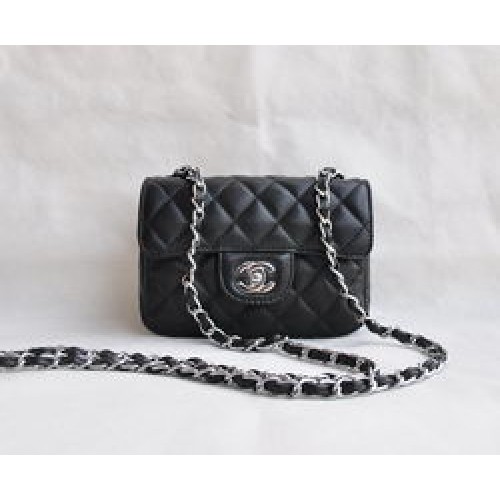 Chanel Classic Black Lambskin Silver Chain Sac à rabat matelassé 1115