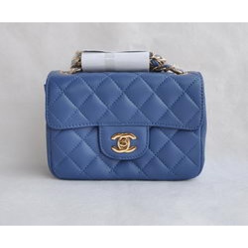 Chanel Classic Blue Lambskin Golden Chain Sac à rabat matelassé 1115
