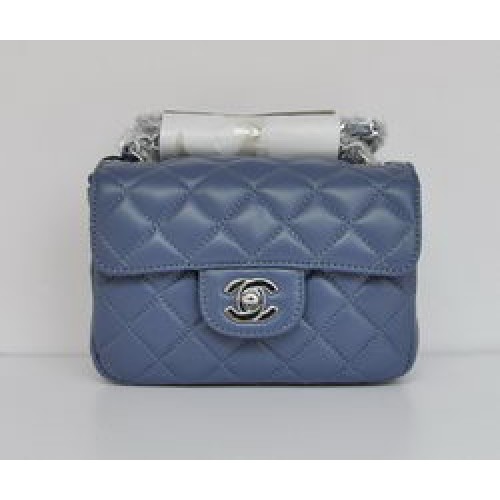Chanel Classic Blue Lambskin Silver Chain Sac à rabat matelassé 1115