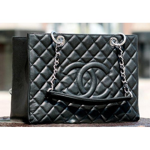 Chanel Sac Coco Classique Noir TPS Cannage Motif A50995 Argent