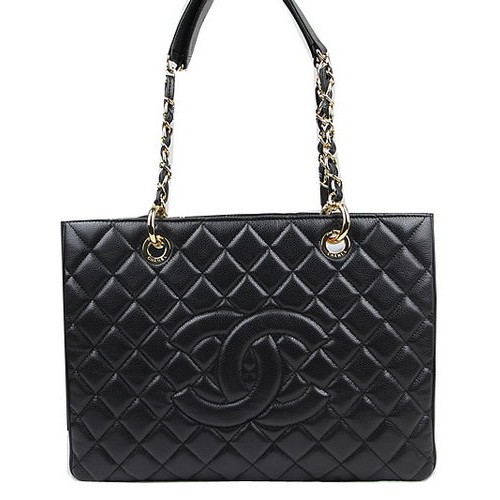 Chanel Sac Coco Classique Noir GST Caviar Cuir A50995 Or