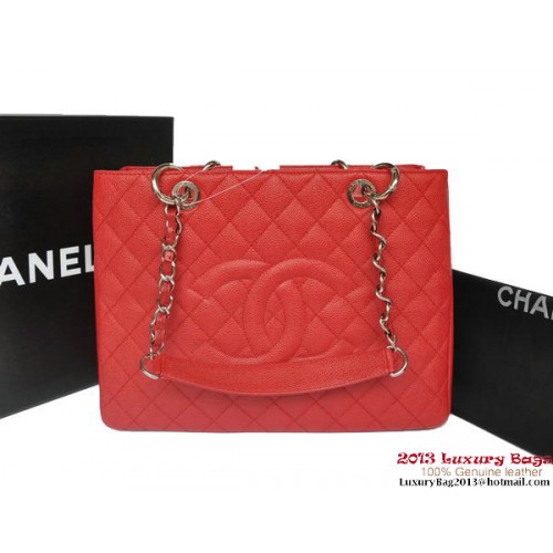 Chanel Sac Coco Classique GST Cuir Caviar A36092 Rouge Argent