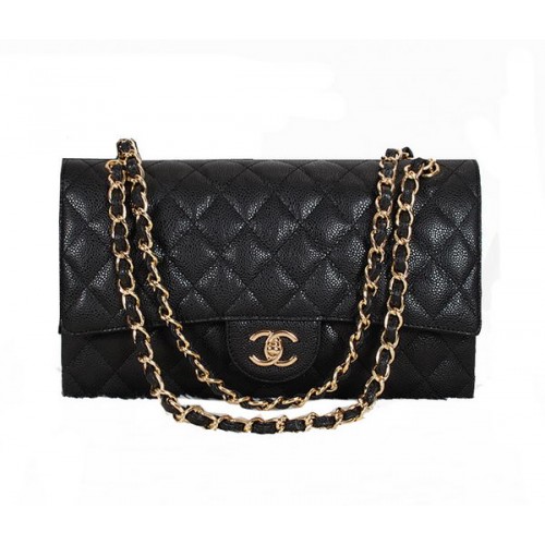 Chanel Sac à Rabat Classique 1113 Noir Motif Cannage Original Cuir Doré
