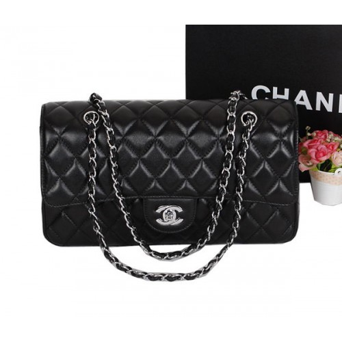 Chanel Sac à Rabat Classique 1113 Cuir de Mouton Noir Argent