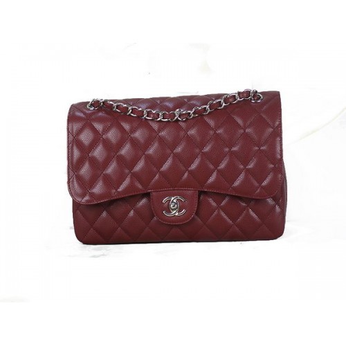 Chanel Sac à Rabat Classique 1113 Bordeaux Original Cannage Motif Cuir Argenté