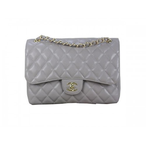 Chanel Sac à Rabat Classique 1113 Gris Motif Cannage Original Cuir Doré