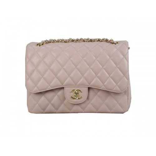 Chanel Sac à Rabat Classique 1113 Rose Clair Motif Cannage Original Cuir Doré