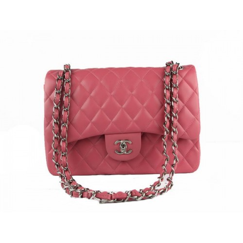 Chanel Classic Flap Bag 1113 Rose Cuir de Mouton Original Argent
