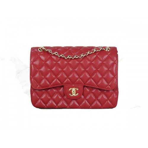 Chanel Sac à Rabat Classique 1113 Rouge Motif Cannage Original Cuir Doré