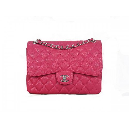 Chanel Sac à Rabat Classique 1113 Rose Motif Cannage Original Cuir Argenté