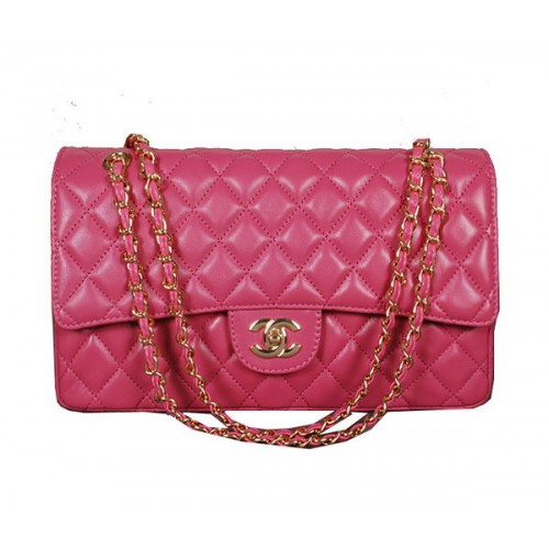 Chanel Sac à rabat classique 1113 Cuir de mouton rose Doré