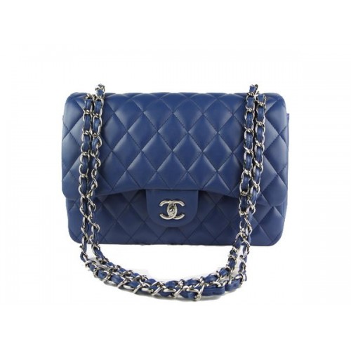 Chanel Classic Flap Bag 1113 RoyalBlue Cuir de mouton d'origine Argent
