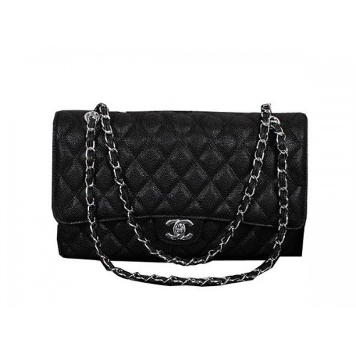 Chanel Sac à Rabat Classique 1119 Cuir Motif Cannage Noir Argent