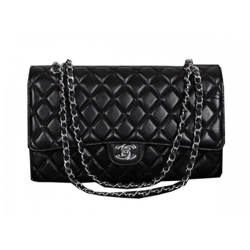 Chanel Classic Flap Bag 1119 Noir En Peau De Mouton Argent