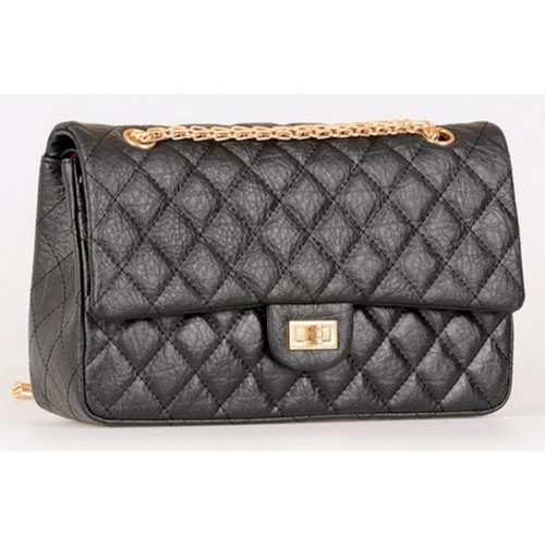 Chanel Sac à rabat classique en cuir de veau noir A30226 Doré