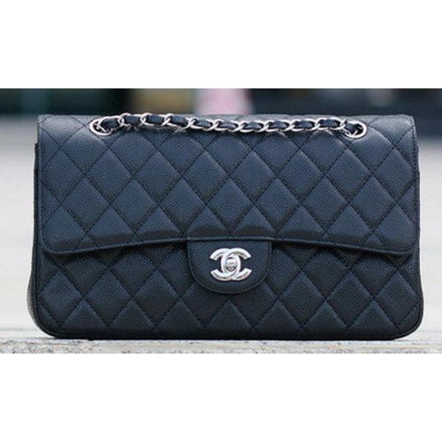 Chanel Sac à Rabat Classique Noir Motif Cannage A1113 Argent