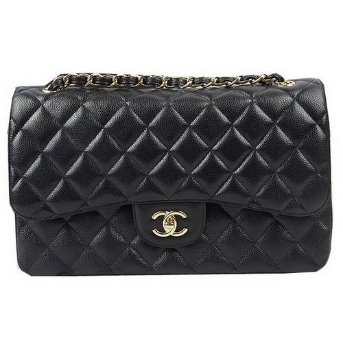 Chanel Sac à Rabat Classique Noir Motif Cannage CF1113 Doré