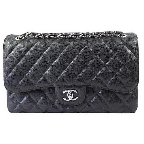 Chanel Sac à Rabat Classique Noir Motif Cannage CF1113 Argent