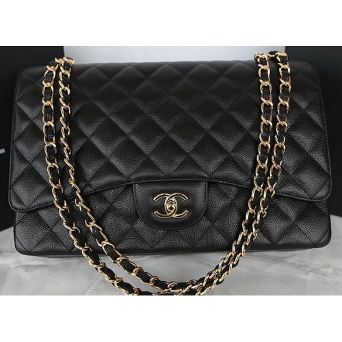Chanel Sac à Rabat Classique Noir Motif Cannage Original CFA1116 Doré