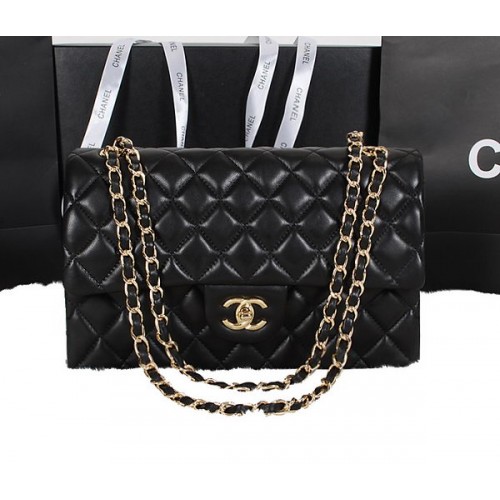 Chanel Sac à Rabat Classique Noir Cuir de Mouton Original A1118 Doré