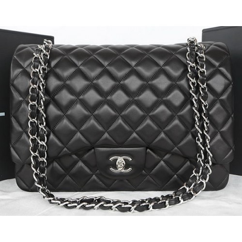 Chanel Sac à Rabat Classique Noir Cuir de Mouton Original CFA1116 Argent