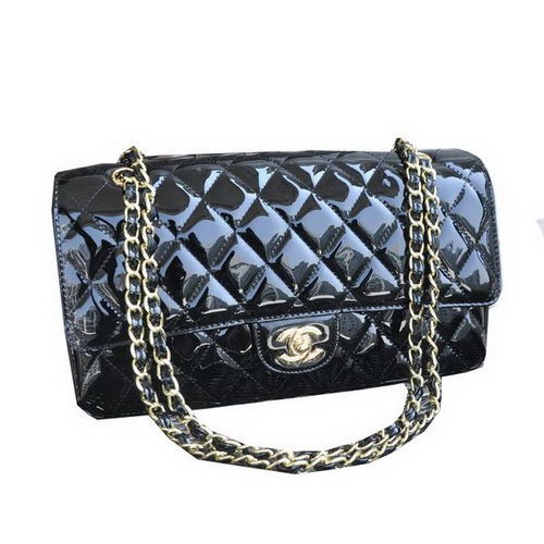 Chanel Sac à rabat classique en cuir verni noir CHA1113 Or