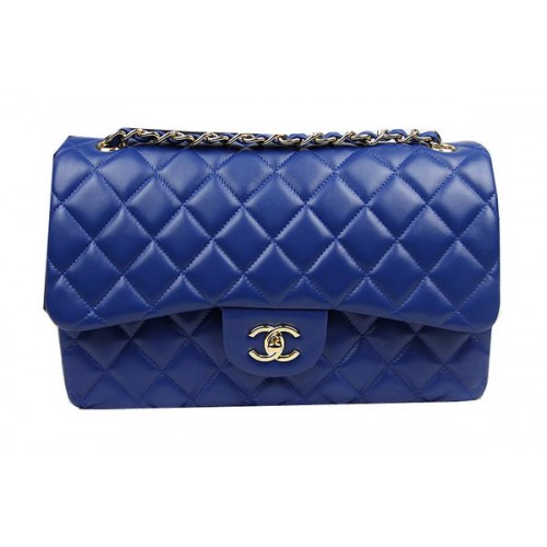 Chanel Classic Flap Bag Bleu Cuir Original CF1113 Or