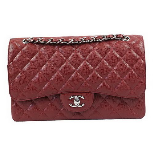 Chanel Classic Flap Bag Burgundy Cannage Pattern CF1113 Silver