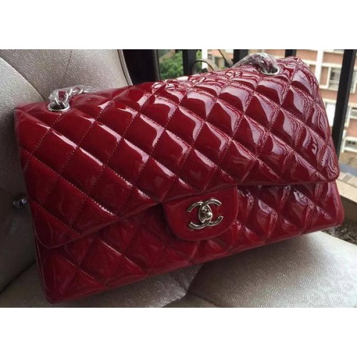 Chanel Classic Flap Bag Burgundy Original Patent Leather A1113 Argent
