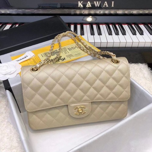Chanel Sac à rabat classique Chevron Caviar Leather A01112A champagne