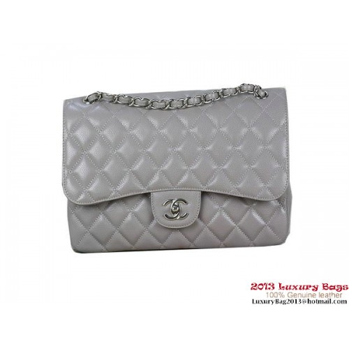 Chanel Sac à Rabat Classique Gris Motifs Original Cannage Cuir Argenté