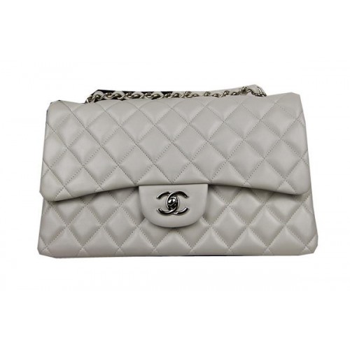 Chanel Classic Flap Bag OffWhite Original Cuir CF1113 Argent