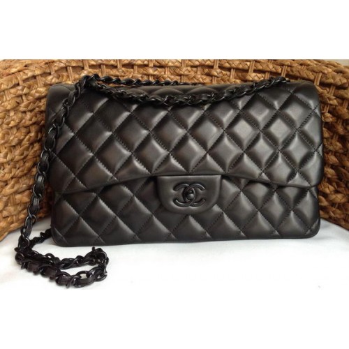 Chanel Sac à rabat classique en cuir d'agneau d'origine A1113 Noir
