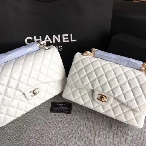 Chanel Sac à rabat classique en cuir d'origine A1113 Blanc