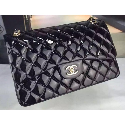 Chanel Sac à rabat classique en cuir verni d'origine CHA7212 Noir