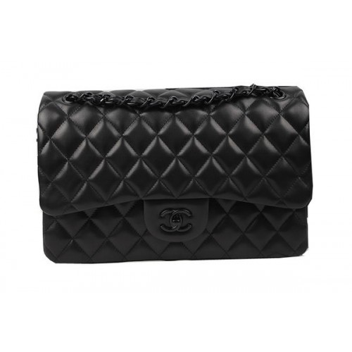 Chanel Sac à rabat classique en cuir de mouton d'origine A1113 Noir