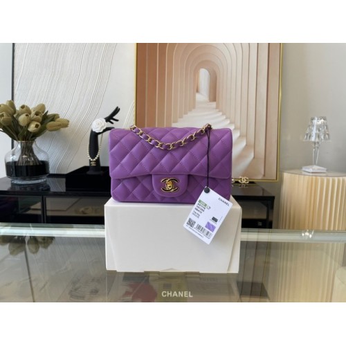 Chanel Sac à Rabat Classique Cuir de Mouton Original A1116 Violet&Métal Doré