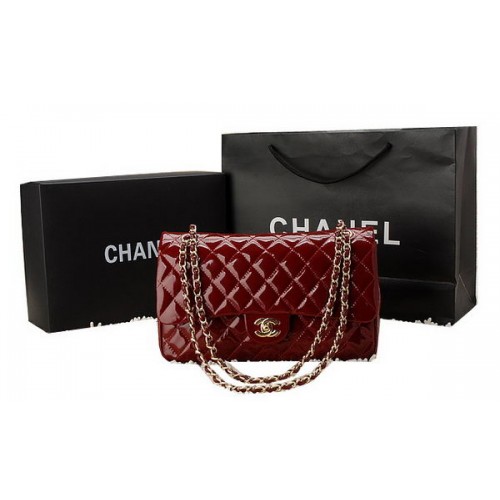Chanel Sac à rabat classique en cuir verni CHA1113 Bordeaux