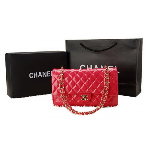 Chanel Sac à rabat classique en cuir verni CHA1113 Pêche